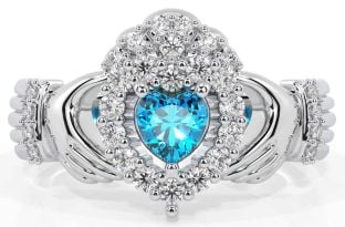 Diamant Topaz Hvit Gull Claddagh Ringe