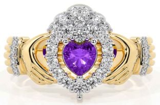 Diamond Amethyst Gold Claddagh Ring