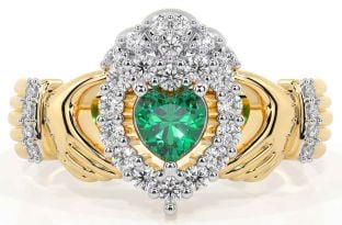 Aur de smarald diamant Claddagh Ring