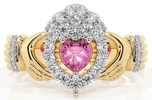 Diamond Pink Tourmaline Gold Claddagh Ring