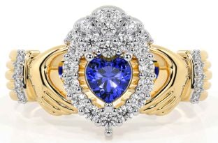 Diamond Sapphire Gold Claddagh Ring