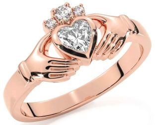 Diamond Rose Gold Silver Claddagh Ring