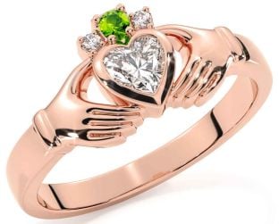 Diamond Peridot Rose Gold Silver Claddagh Ring