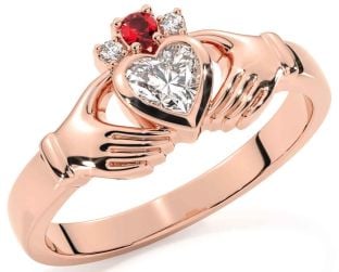 Diamond Ruby Rose Gold Silver Claddagh Ring