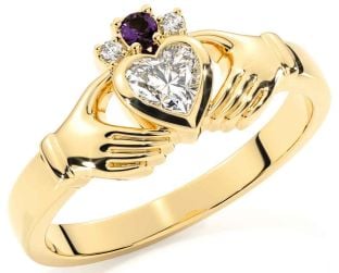 Diamond Alexandrite Gold Silver Claddagh Ring