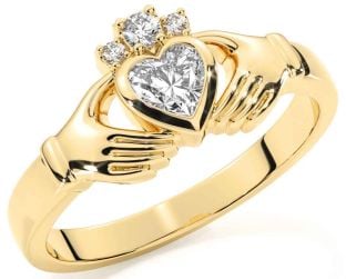Diamond Gold Silver Claddagh Ring