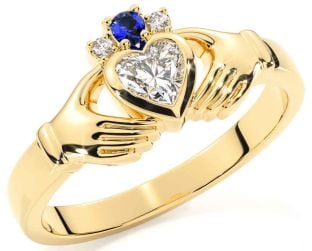 Diamond Sapphire Gold Silver Claddagh Ring