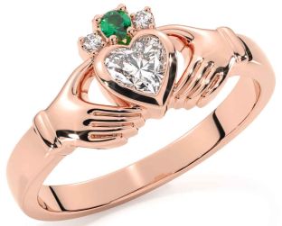 Diamant Smaragd Roos Goud Claddagh Ring