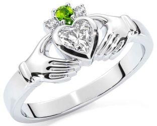 Diamond Peridot Silver Claddagh Ring