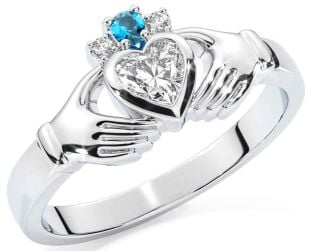 Diamond Topaz Silver Claddagh Ring