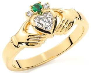 Diamant Smaragd Guld Claddagh Ring