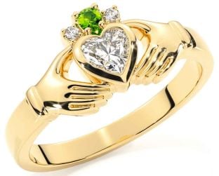 Diamante Peridoto Oro Claddagh Anillo