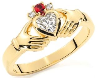 Diamante Rubi Ouro Claddagh Anel