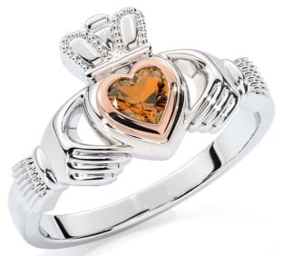 Citrine Rose Gold Silver Claddagh Ring