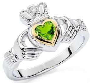 Peridot Gold Silver Claddagh Ring