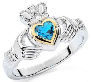 Topaz Gold Silver Claddagh Ring