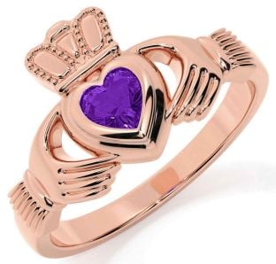 Amethyst Rose Gold Silver Claddagh Ring