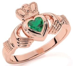 Emerald Rose Gold Silver Claddagh Ring