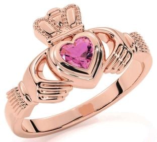 Pink Tourmaline Rose Gold Silver Claddagh Ring