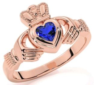 Sapphire Rose Gold Silver Claddagh Ring