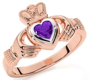 Amethyst Rose Gold Silver Claddagh Ring