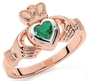 Emerald Rose Gold Silver Claddagh Ring