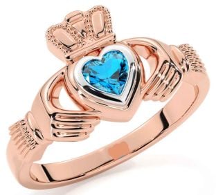 Topaz Rose Gold Silver Claddagh Ring