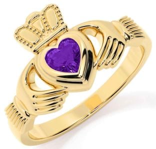 Amethyst Gold Silver Claddagh Ring