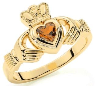 Citrine Gold Silver Claddagh Ring