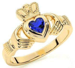 Sapphire Gold Silver Claddagh Ring