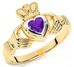 Amethyst Gold Silver Claddagh Ring