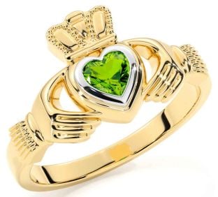 Peridot Gold Silver Claddagh Ring