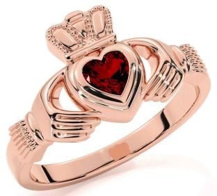 Garnet Rose Gold Claddagh Ring