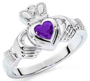 Amethyst Silver Claddagh Ring