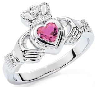 Pink Tourmaline Silver Claddagh Ring