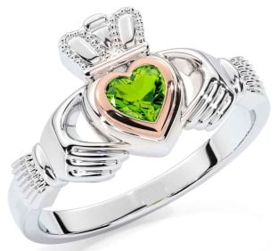 Peridot Rose Gold Silver Claddagh Ring