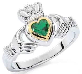 Emerald Gold Silver Claddagh Ring