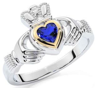 Sapphire Gold Silver Claddagh Ring