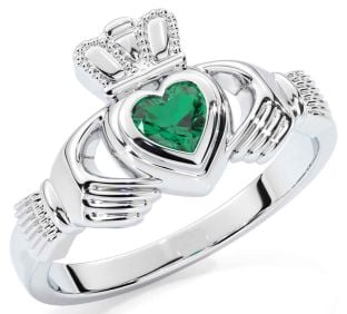 Emerald White Gold Claddagh Ring