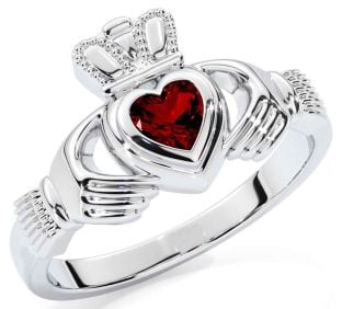 Garnet White Gold Claddagh Ring