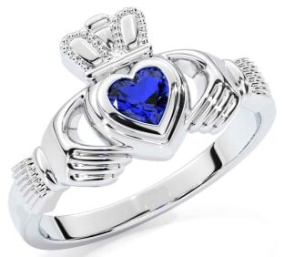 Sapphire White Gold Claddagh Ring