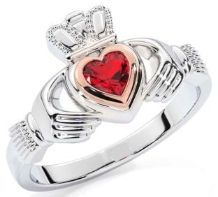 Ruby White Rose Gold Claddagh Ring