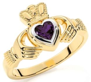 Alexandrite White Yellow Gold Claddagh Ring