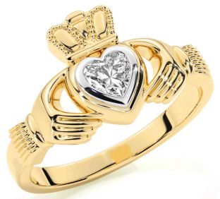 Diamond White Yellow Gold Claddagh Ring