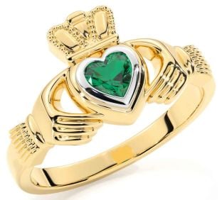 Emerald White Yellow Gold Claddagh Ring