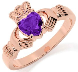 Amethyst Rose Gold Silver Claddagh Ring