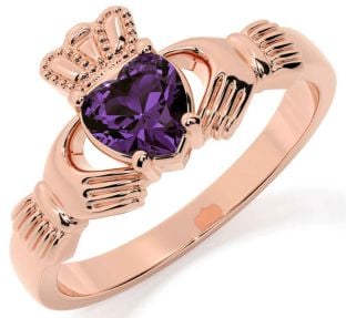 Alexandrite Rose Gold Silver Claddagh Ring