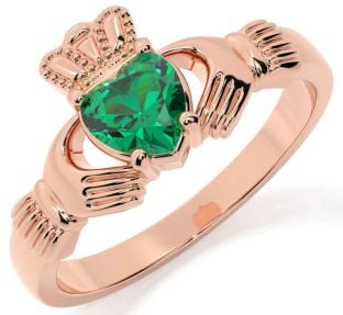 Emerald Rose Gold Silver Claddagh Ring