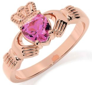 Pink Tourmaline Rose Gold Silver Claddagh Ring