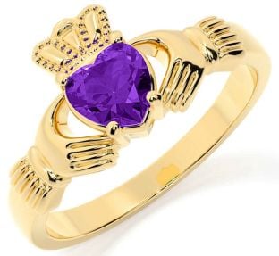 Amethyst Gold Silver Claddagh Ring